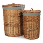 Light Steamed Round Linen Basket With Grey Sage Lining | Set-of-2