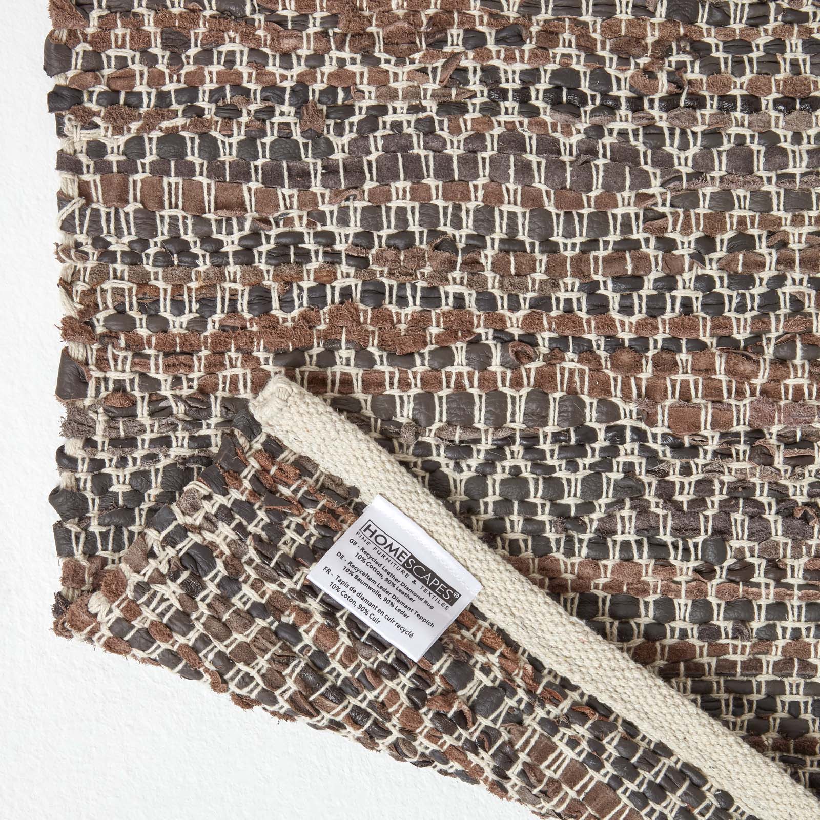 Real Leather Handwoven Diamond Pattern Rug | 150cm x 240cm | Brown