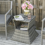 Rattan Side Table Outdoor Tea Coffee Table W/ Umbrella Hole