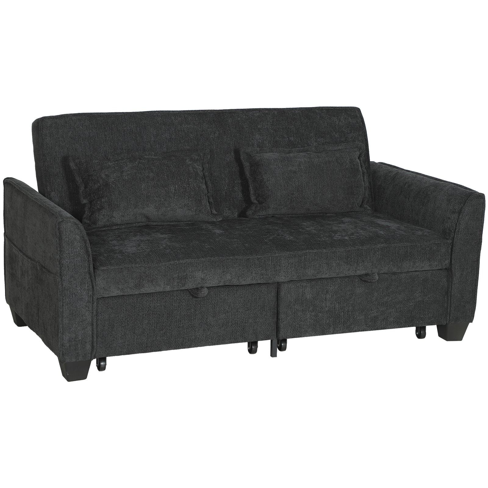 2 Seater Sofa Bed, 4-in-1 Convertible Pull Out Sleeper Sofa | Black