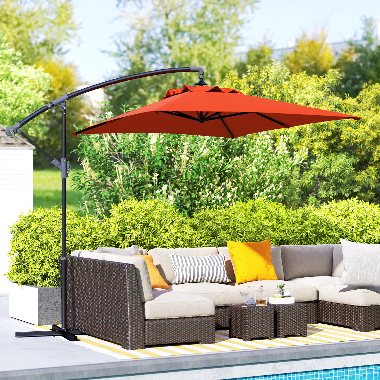 3m Cantilever Banana Parasol W/ Cross Base | Orange