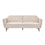 Velvet Click Clack Button Back Sofa Bed - 3 Seater | Cream