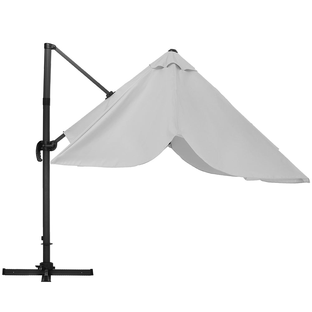 Large Square Patio Parasol With Durable Polyester Canopy, Pa Waterproof Coating, Adjustable Height, 360° Foot Pedal Rotation With Cross Base | One Size | Light Grey