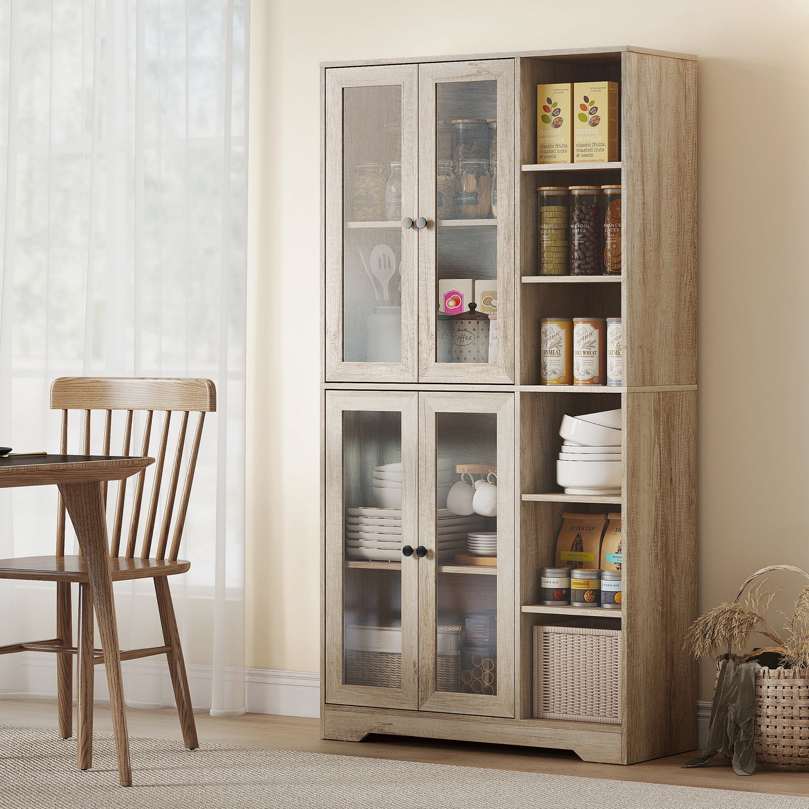 172cm Tall Kitchen Cupboard, Pantry Storage Cabinet | Light Grey