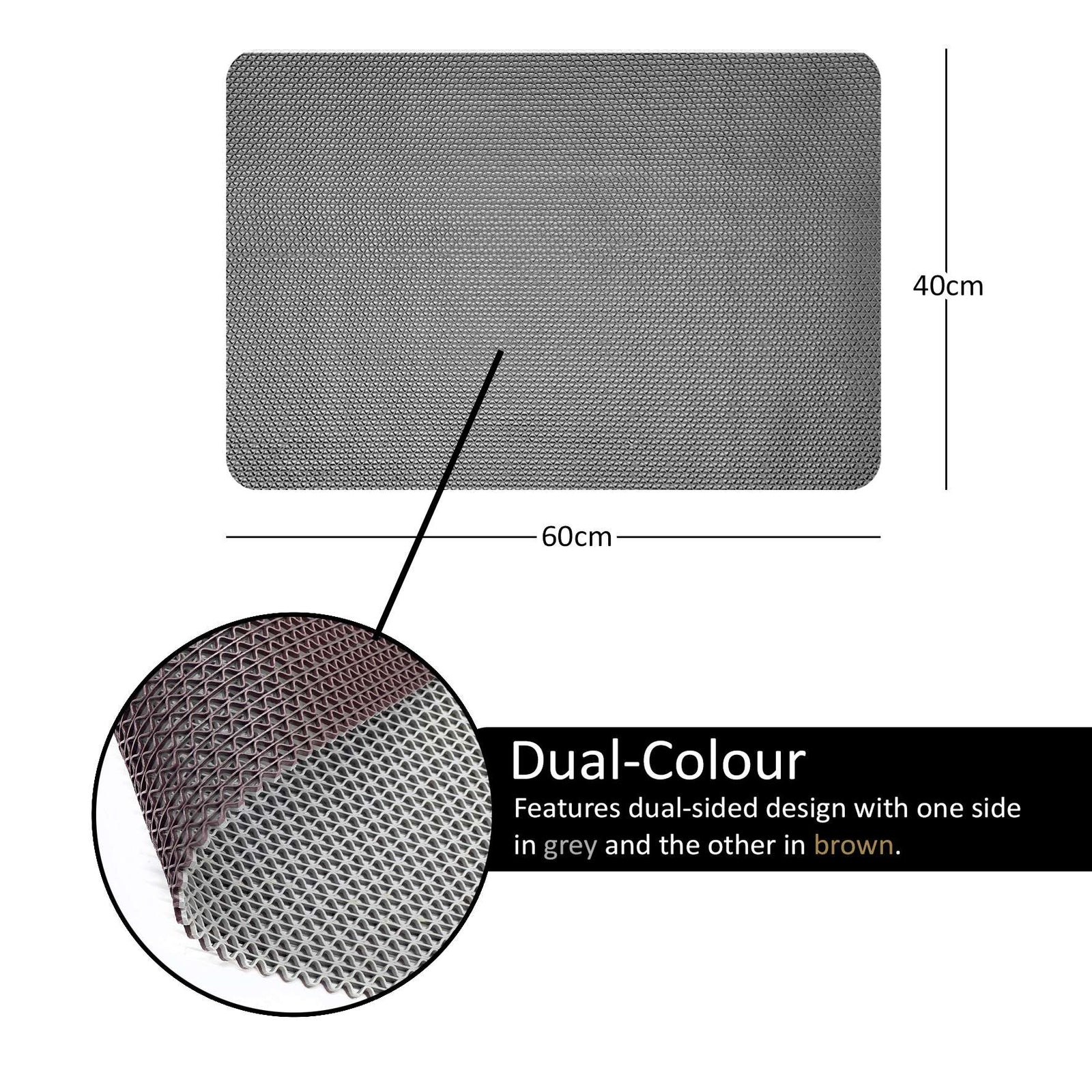 Reversible Pvc Shower Mat In Dual-colour | 40 x 60cm | Brown & Grey