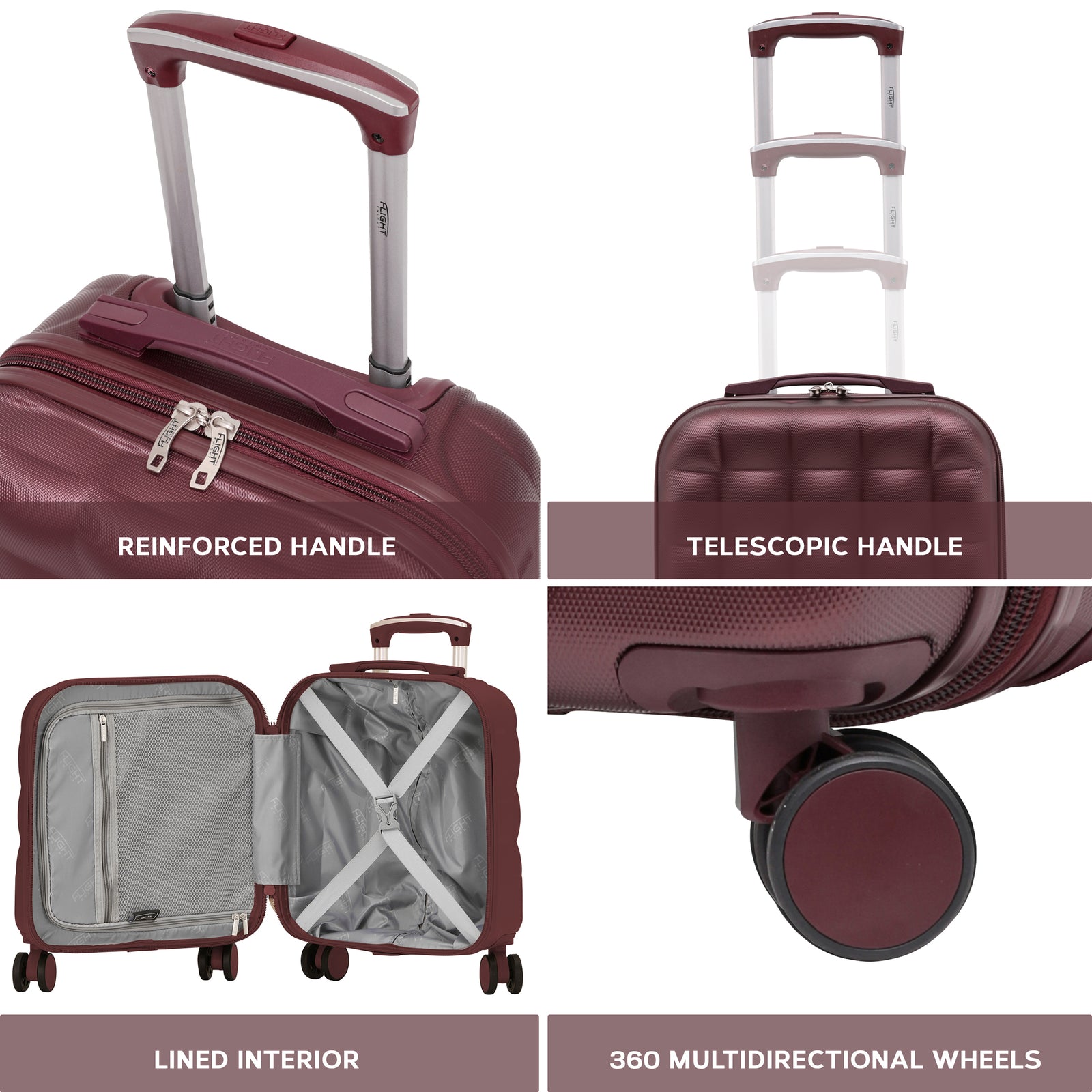 45x36x20cm Lightweight Underseat Cabin Carry On Suitcase - 100+ Airline Approved - Hard Shell Luggage - 4 Wheels - Bubble Design | Cabin | Burgundy