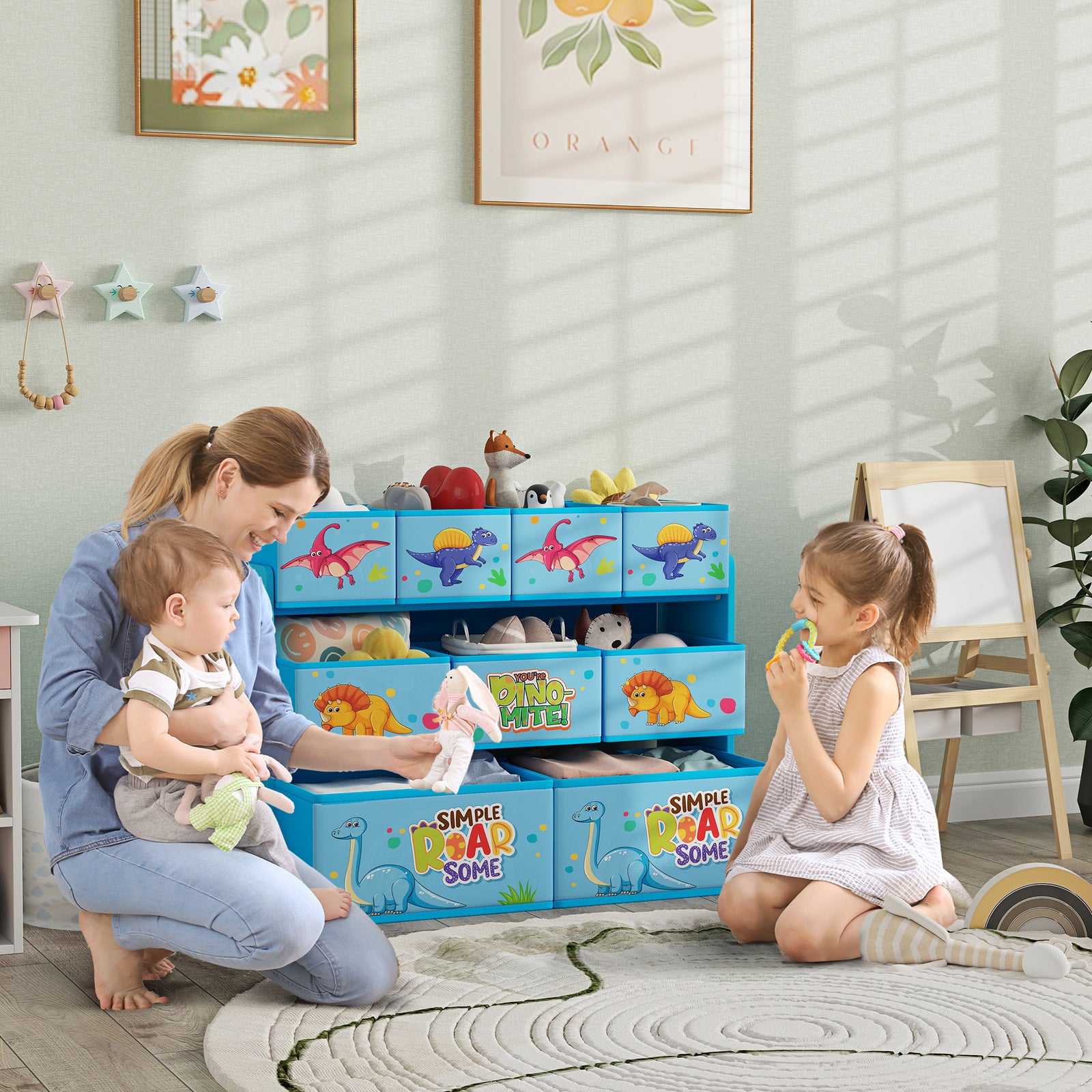 Aiyaplay 3-tier Toy Organiser Shelf With 9 Storage Boxes For Bedroom | Blue