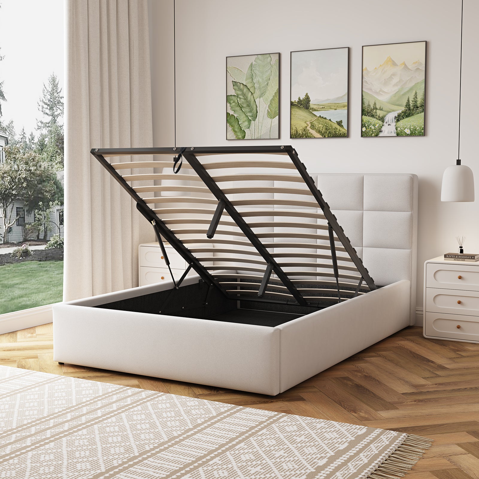 Richwood Fabric Ottoman Bed Frame | Double | Beige