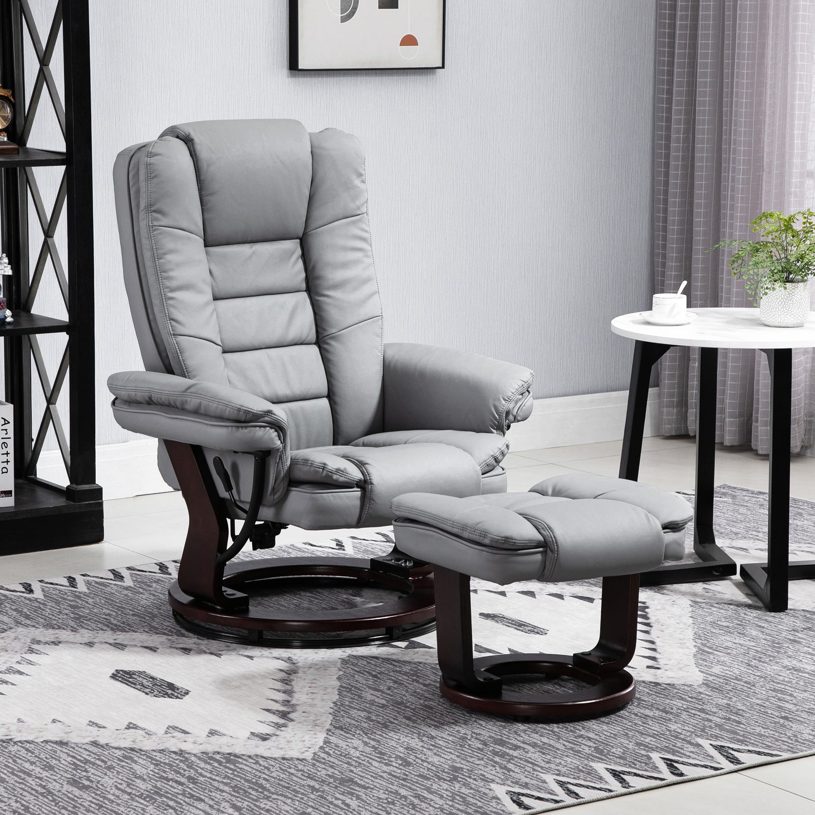 Swivel Manual Recliner And Footrest Set Leather | Gray