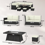 7 Pieces Rattan Garden Furniture Set W/ 50,000 Btu Fire Pit Table | Cream