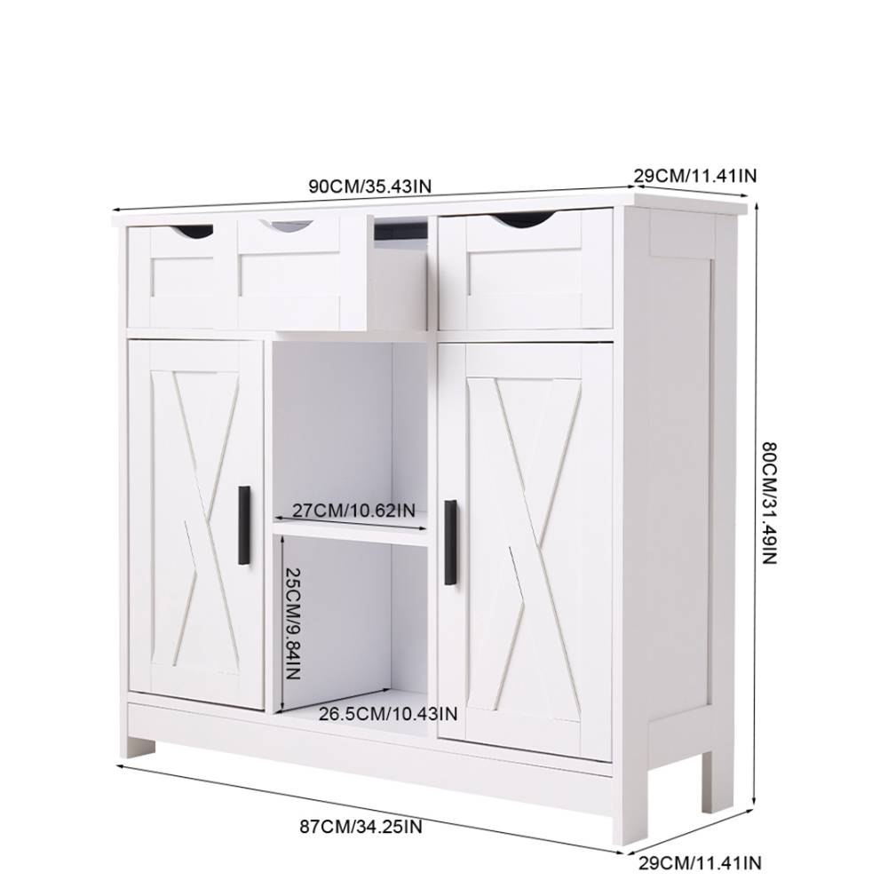 Wooden Sideboard Storage Cabinet With 3 Drawers And 2 Doors