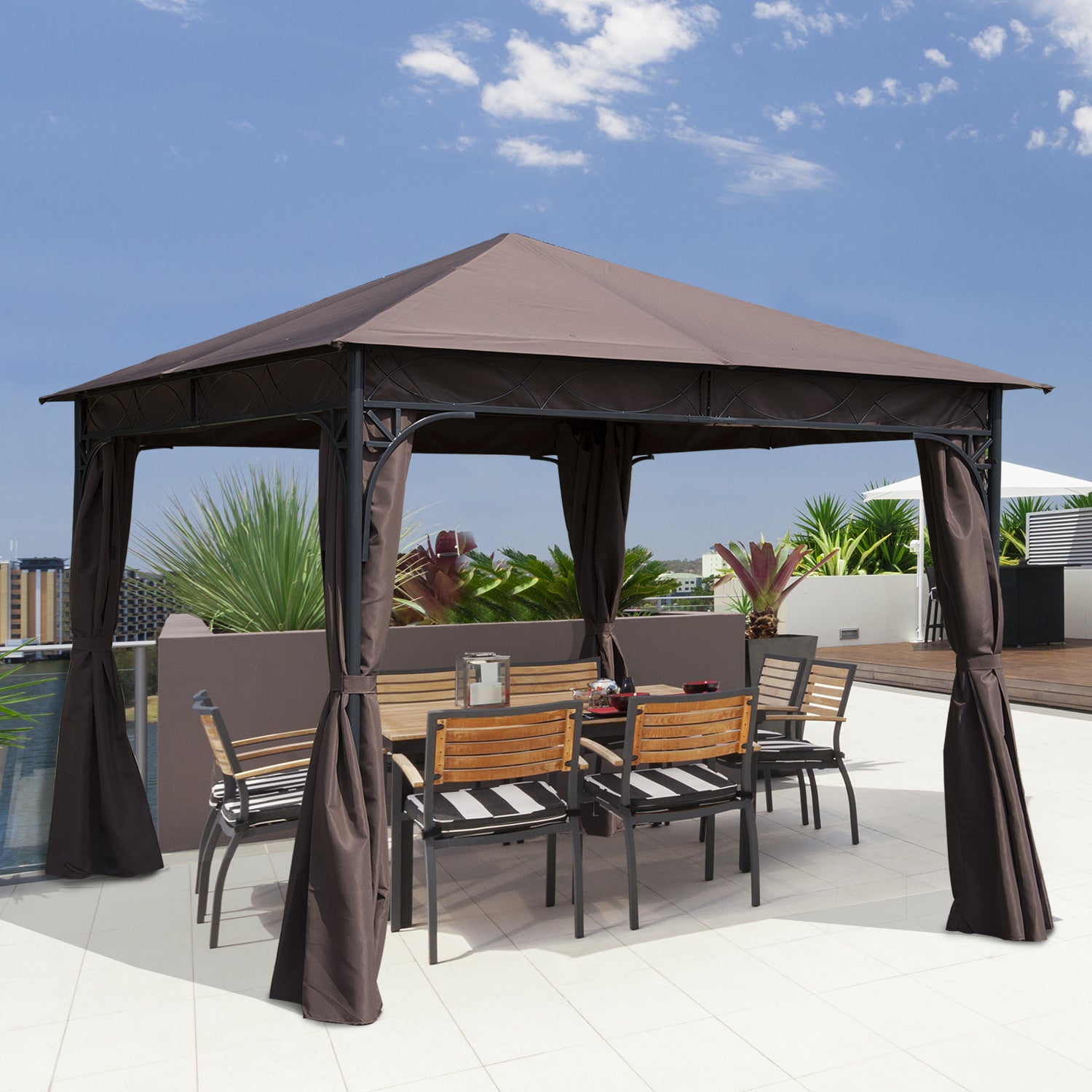 Garden Metal Gazebo Marquee Patio Party Tent Canopy Shelter | Brown