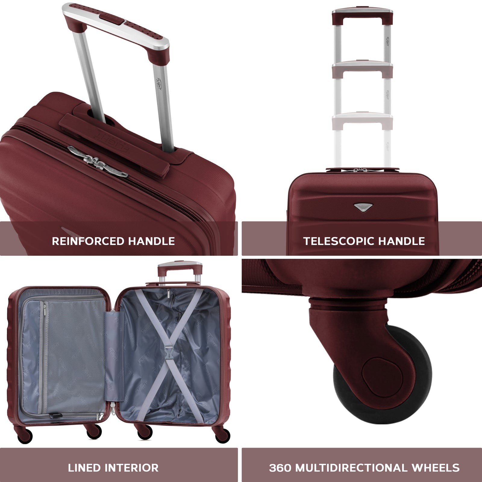 56x36x23cm Lightweight 4 Wheel Carry-on Cabin Suitcase 30+ Airline Approved - Overhead Luggage | 56 x 36 x 23cm | Burgundy