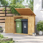 Outdoor Fir Wood Trash Bin Storage Shed– Sloped Asphalt Roof, Lockable Door, Natural Wood, Floor Included
