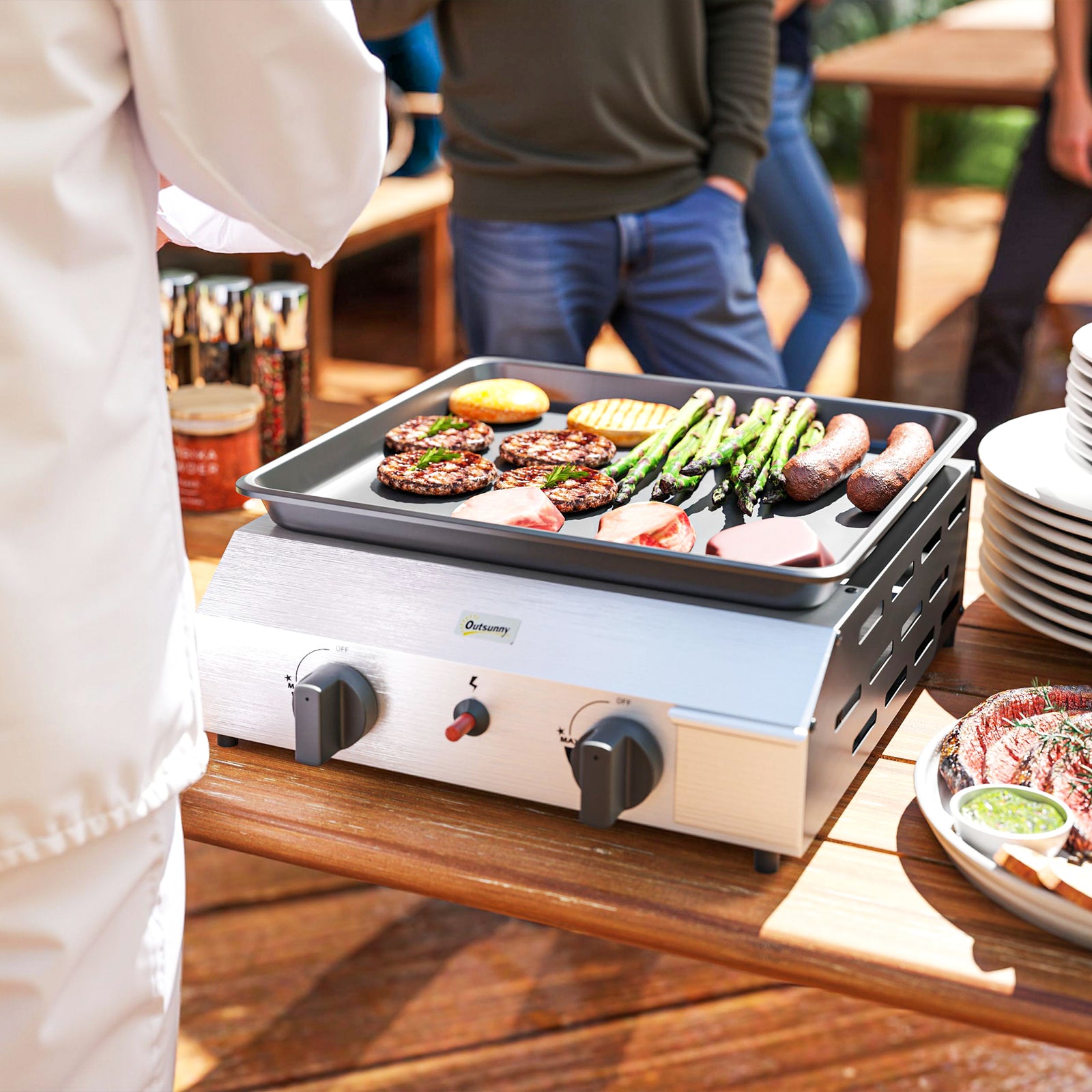 Gas Grill, Gas Bbq W/ Non-stick Griddle For Camping | Small | Silver