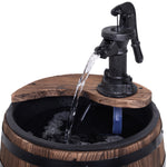 Electric Water Fountain Wood Barrel With Planter Decor