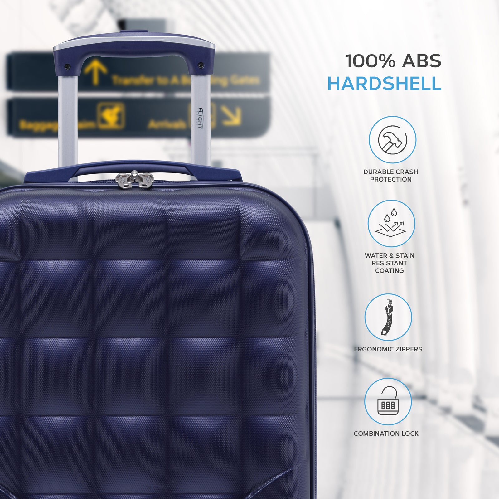 45x36x20cm Lightweight Underseat Cabin Carry On Suitcase - 100+ Airline Approved - Hard Shell Luggage - 4 Wheels - Bubble Design | Cabin | Navy Blue