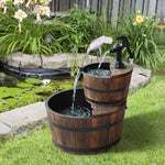2 Tier Wood Barrel Water Pump Fountain, Garden Decor