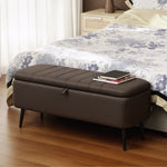 Storage Ottoman Bench, Linen Fabric Footstool With Steel Legs | Dark Brown