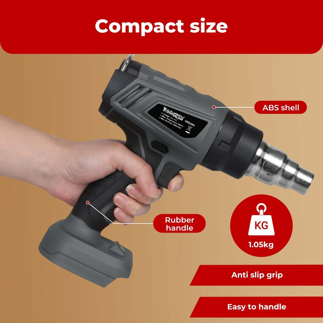 Hot Air Heat Gun Electric Cordless 21v With 5 Nozzles (no Battery) | Grey