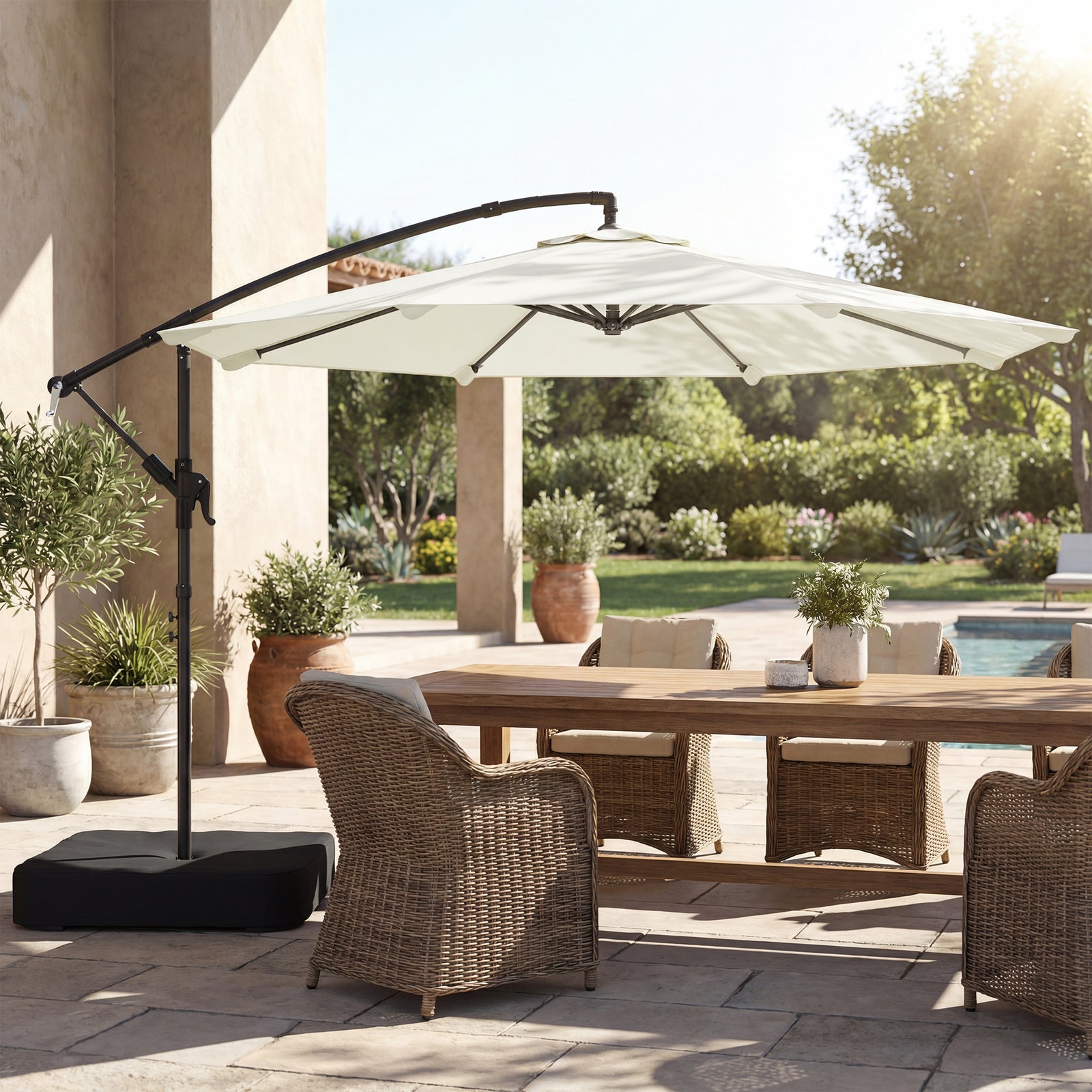 3 M Garden Cantilever Parasol With Sandbag, 360 Degree Rotation | Cream