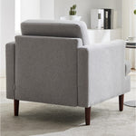 Mid-century Modern Single Sofa Chair – Linen Upholstery, High-density Foam, Walnut Legs, Comfortable Accent Chair | Light Grey