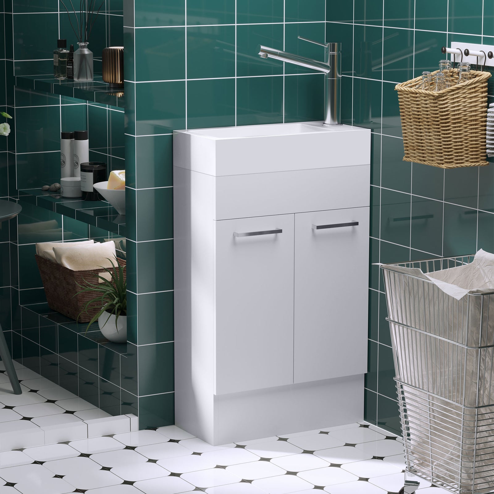 Bathroom Wash Basin Vanity With Ceramic Sink Base Cabinet