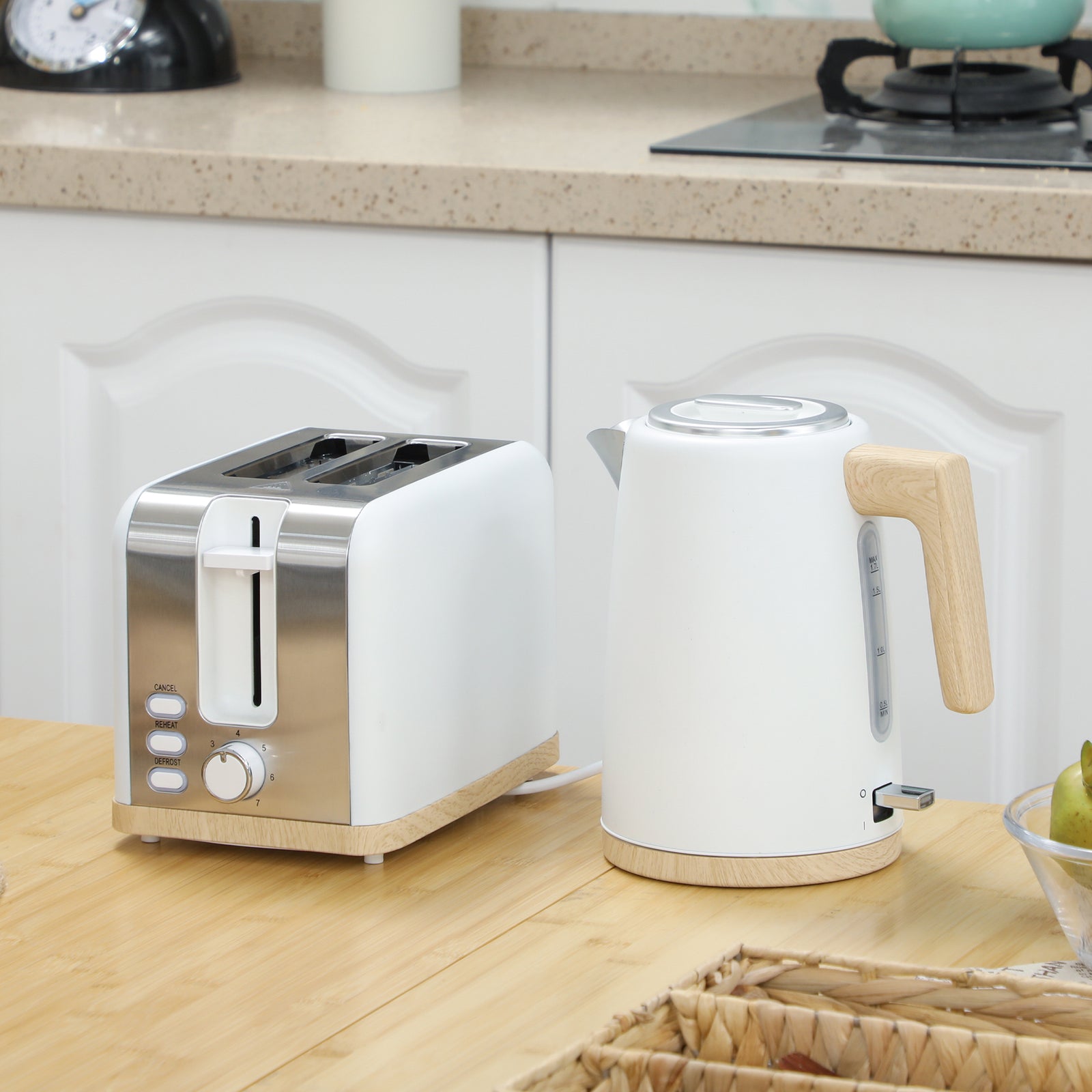 1.7l Electric Fast Boil Kettle And 2 Slice Toaster Set | White