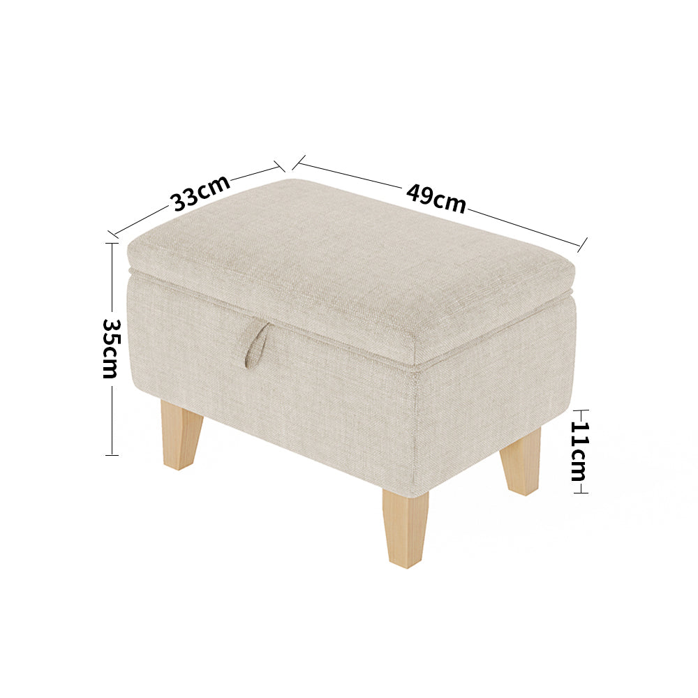 Linen Upholstered Storage Ottoman Footstool
