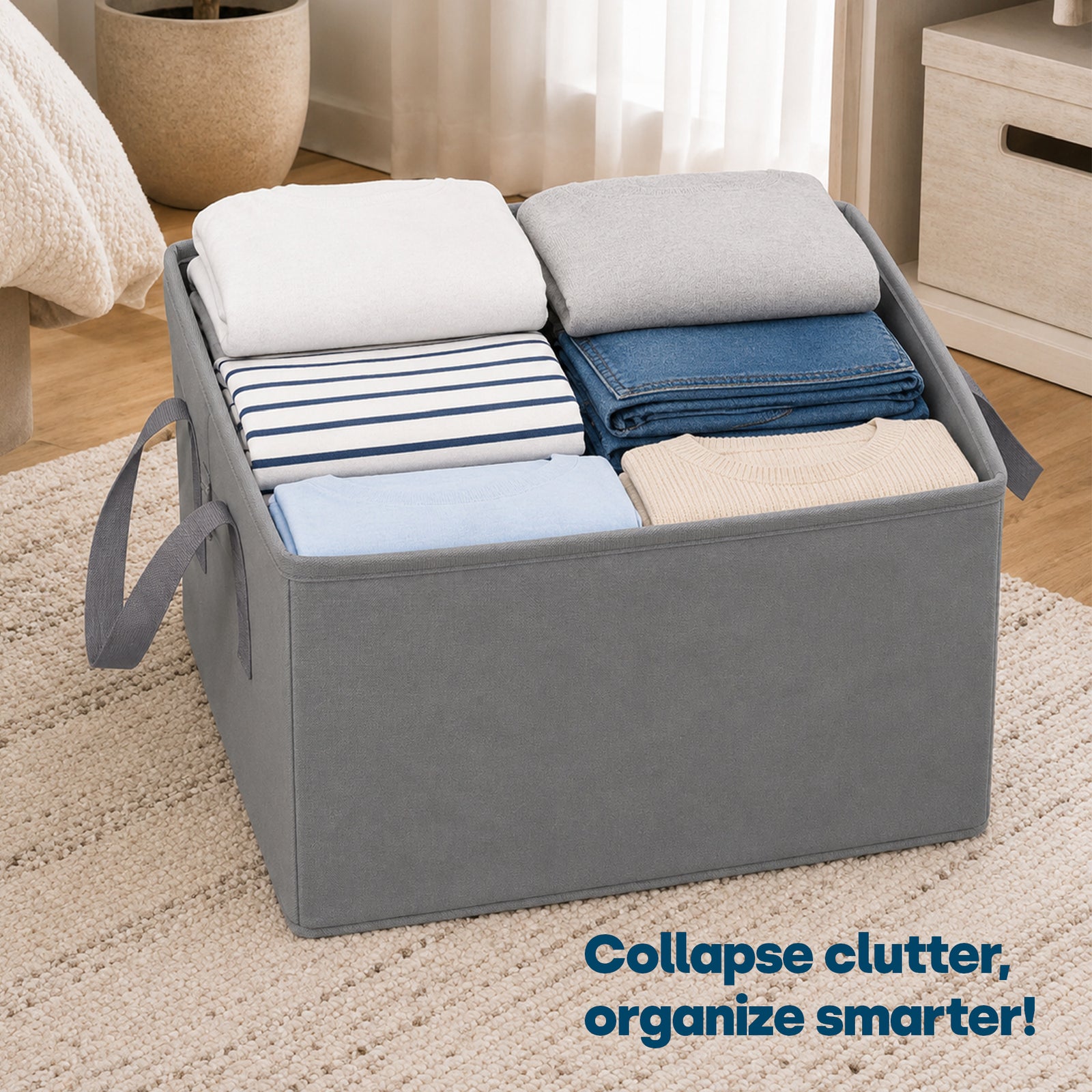 Collapsible Laundry Bags 2 Pack 35l Fabric Storage Baskets With Handles | Grey