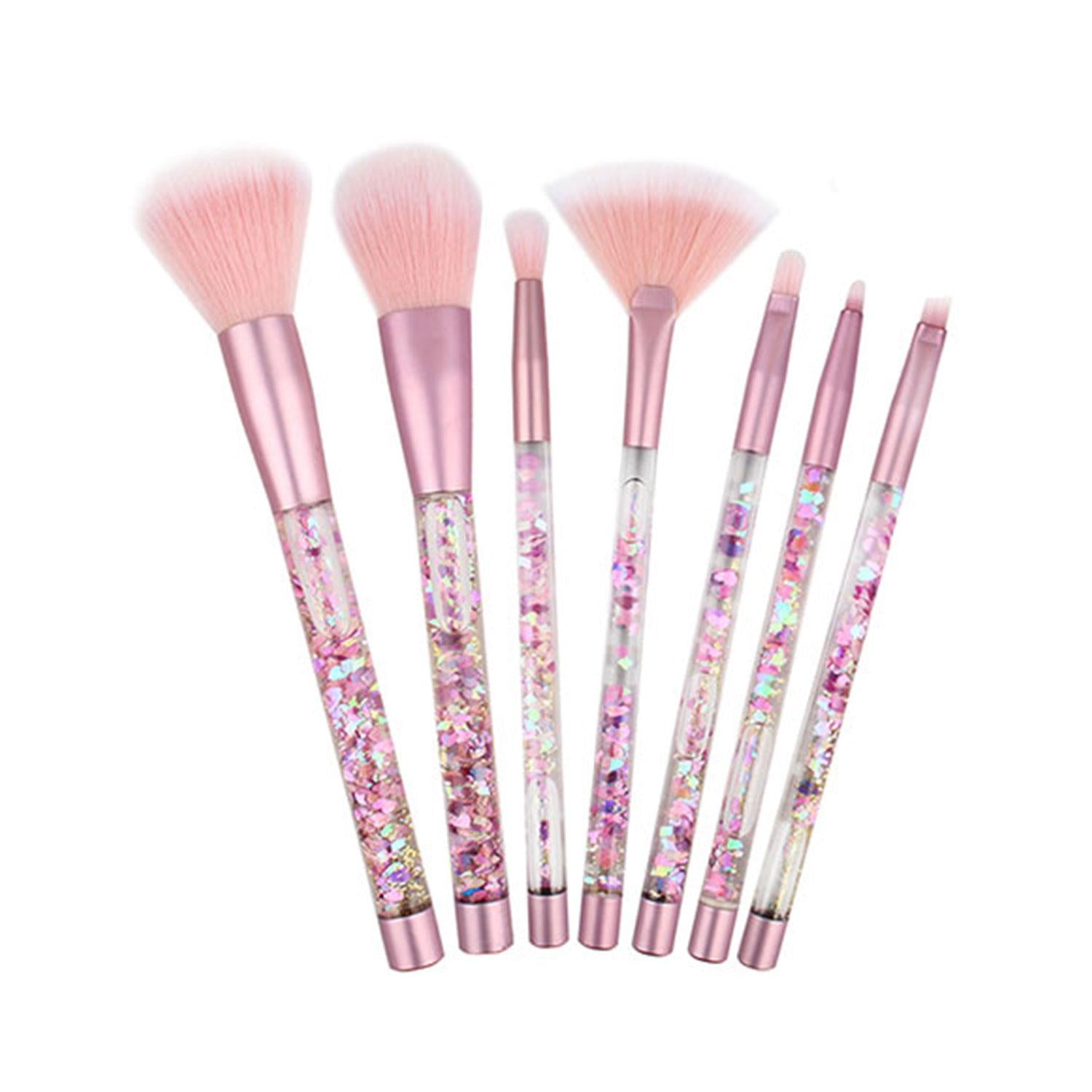 Cosmic Makeup Brush Set 7pc Liquid Glitter Handle Beauty Tool Kit Pink
