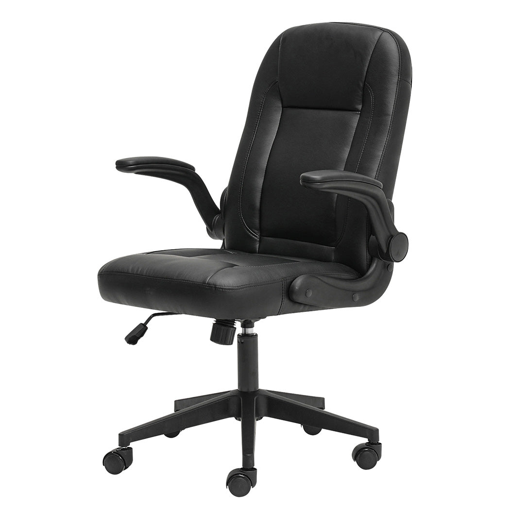 Ergonomic Office Computer Chair Pu Leather Swivel Recliner With Flip-up Armrests | Black