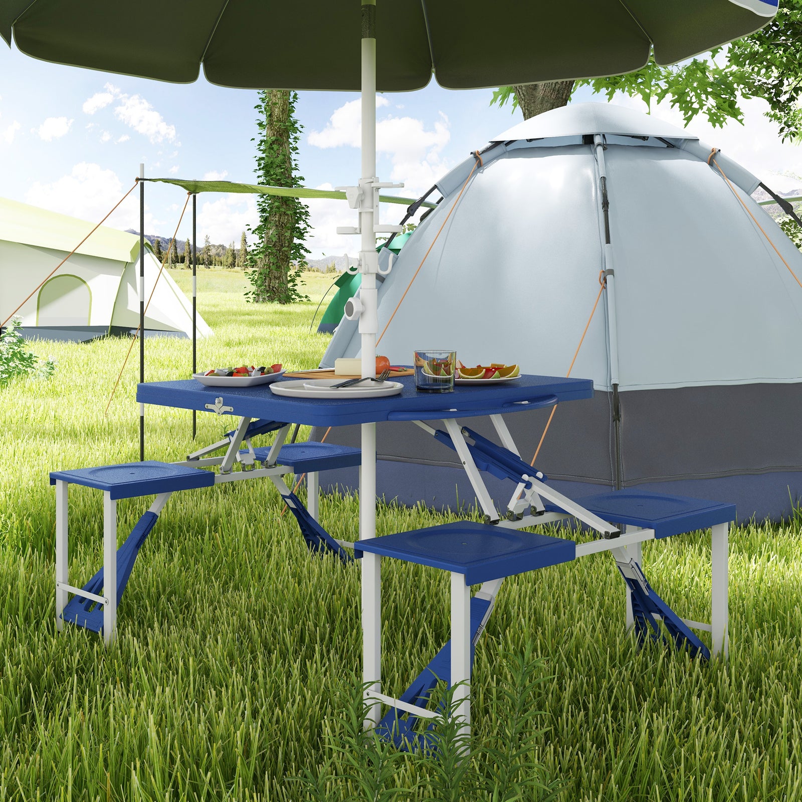 Picnic Table Chair Set 4 Seat Aluminium Pp W/ 2.7cm Hole | Blue