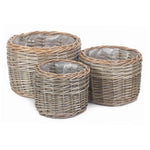 Wicker Round Antique Wash Planter | Set-of-3