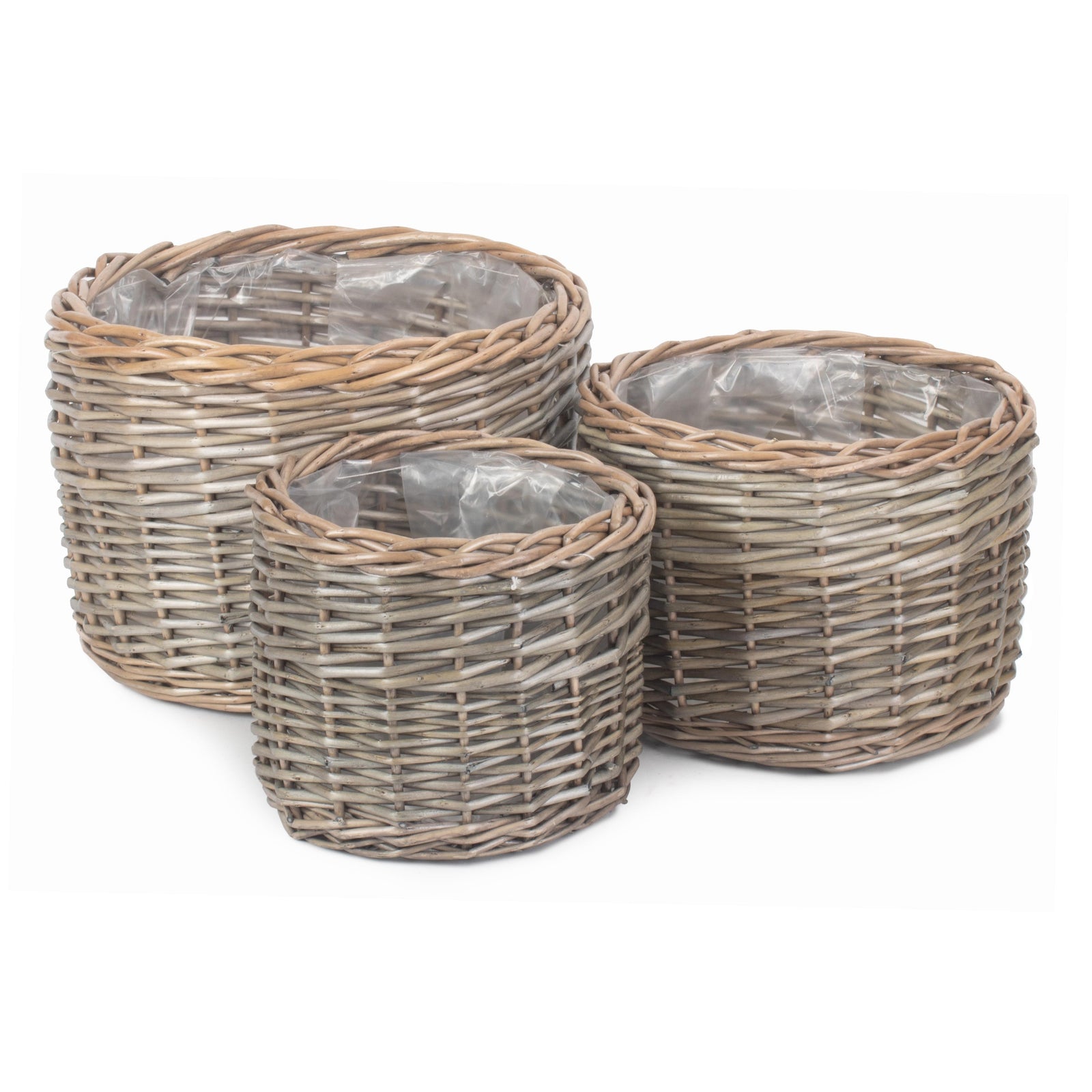 Wicker Round Antique Wash Planter | Set-of-3
