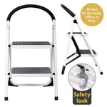 Step Ladder Premium Heavy-duty Steel Folding Step Stool 150kg Capacity | 2 Step | White