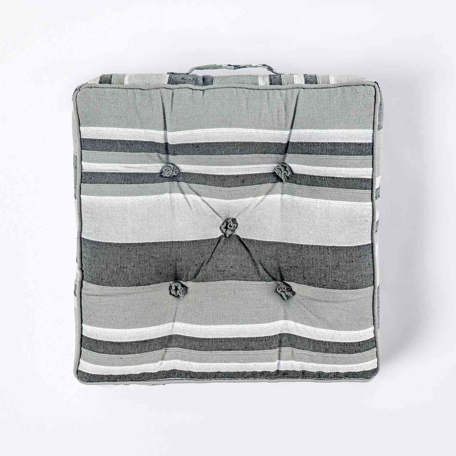 Morocco Striped Cotton Floor Cushion | 40cm x 40cm | Monochrome