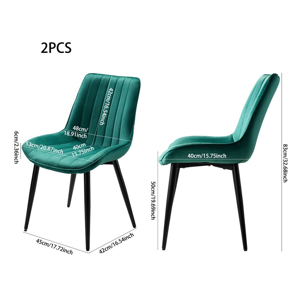 Set Of 2/4 Velvet Dining Chairs With Quilted Design, Wooden Frame, And Metal Legs | Set of 2 | Green