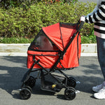 Pet Stroller Dog Foldable Travel Carriage With Reversible Handle | Red