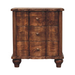 Solid Wood Valencia Bedside, 3 Drawers, Dark Brown