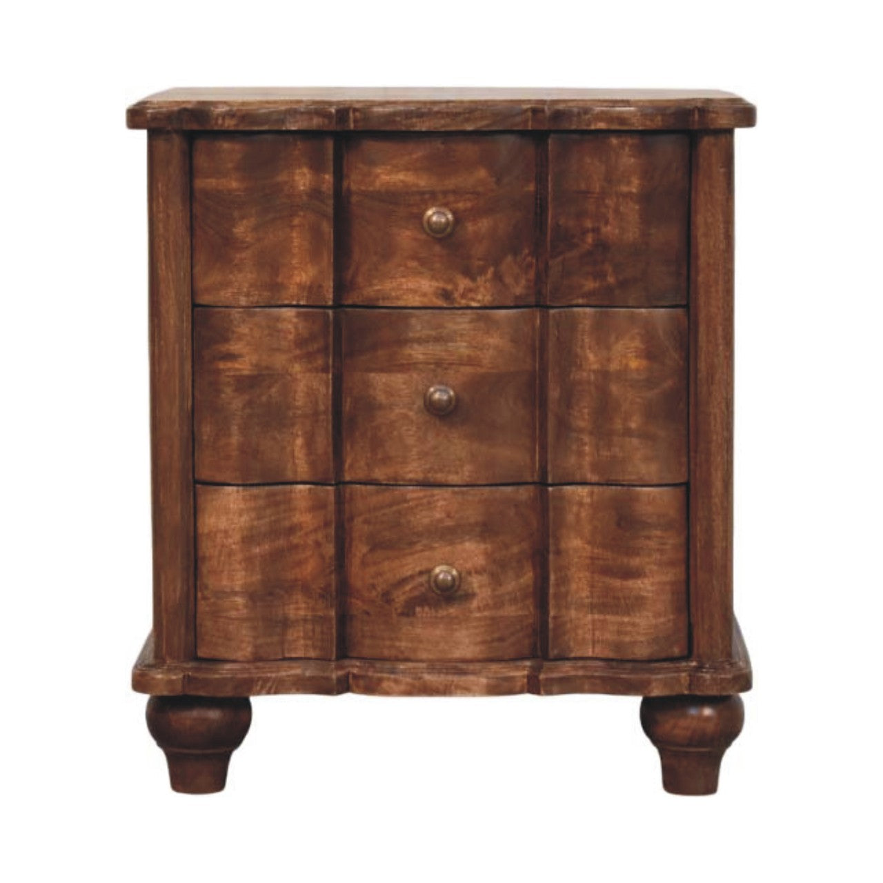 Solid Wood Valencia Bedside, 3 Drawers, Dark Brown