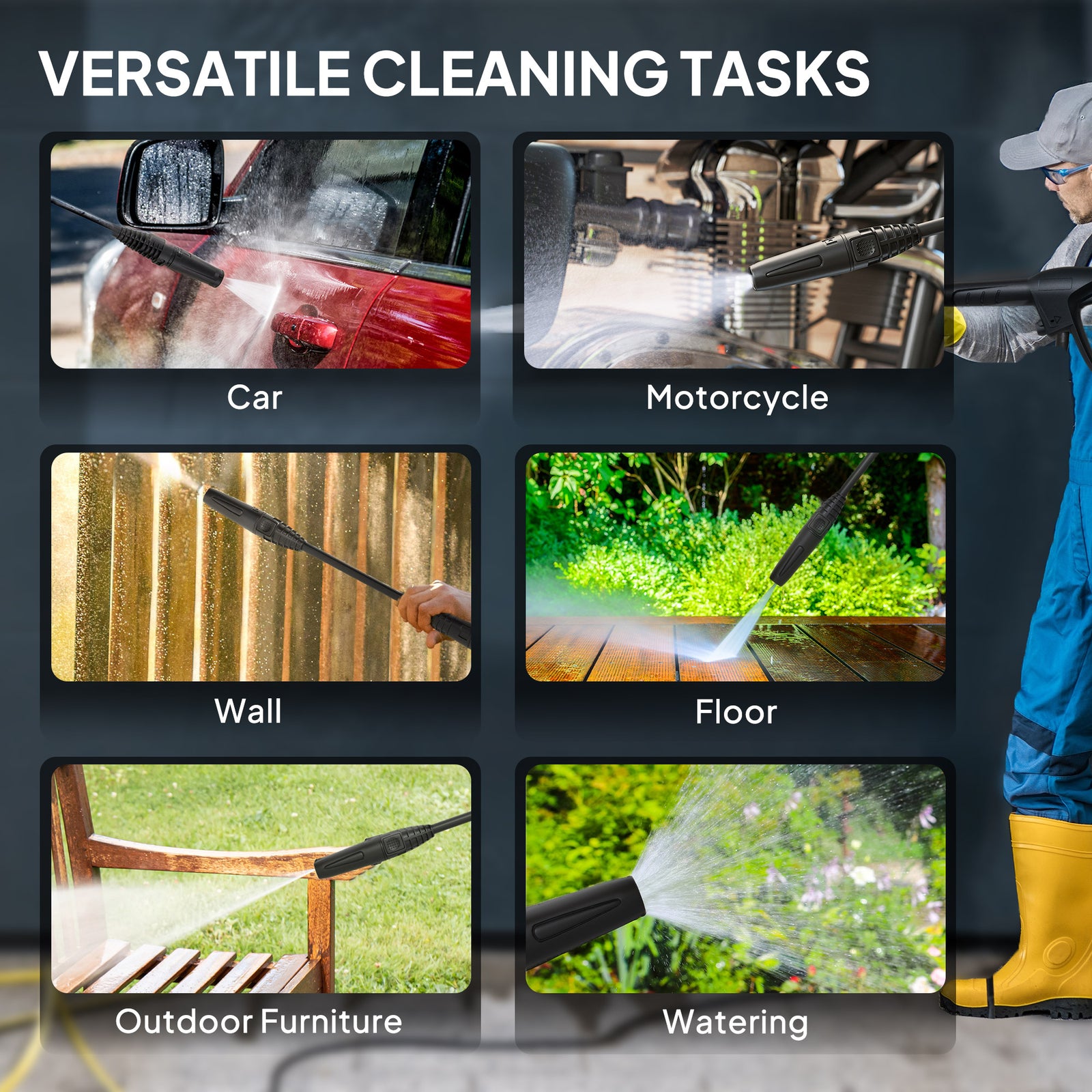 1600w Power Washer 130 Bar Pressure Washer 6m Hose, Nozzle, Green