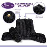 Luxurious Xl Reading Pillow Detachable Headrest, Soft Ribbed Faux Fur, Memory Foam Cuddle Cuddle Cushion Backrest | XL | Black