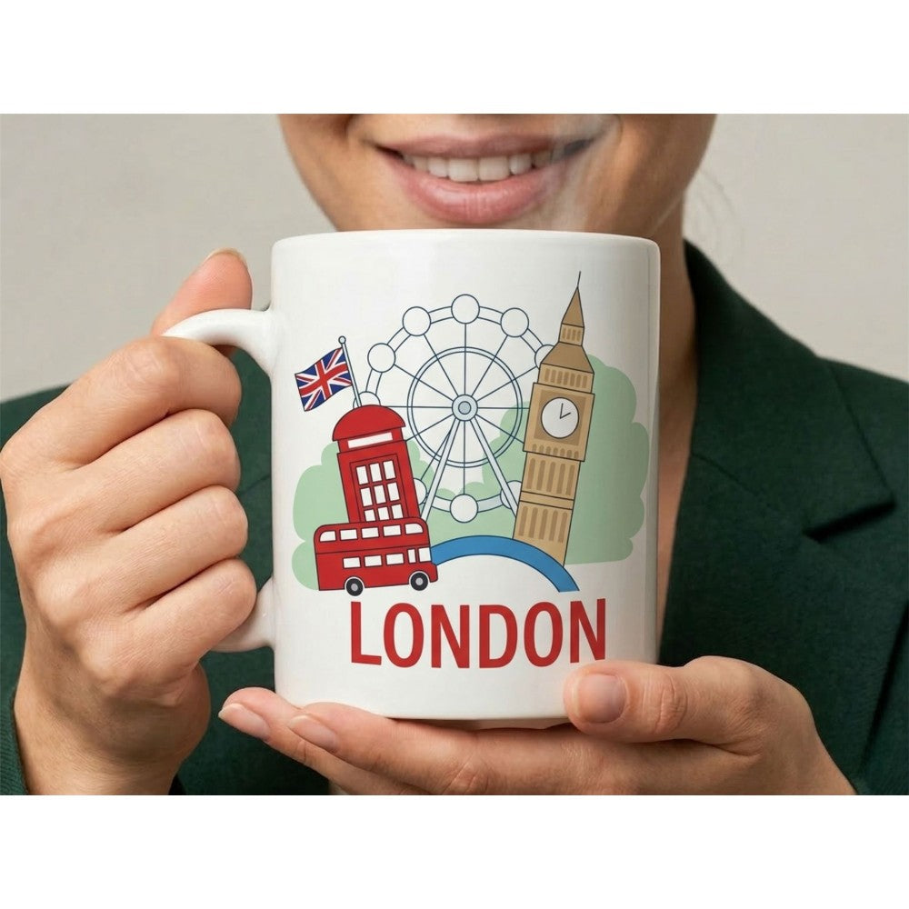 Dyzi London Bus Quote Ceramic Coffee Mug White Travel Design