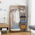 Bamboo Clothes Rail Garment Rack With 6 Tier Storage Shelf