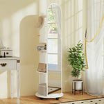 2-in-1 Full Length Mirror With Shelves, 4 Wheels, White | White