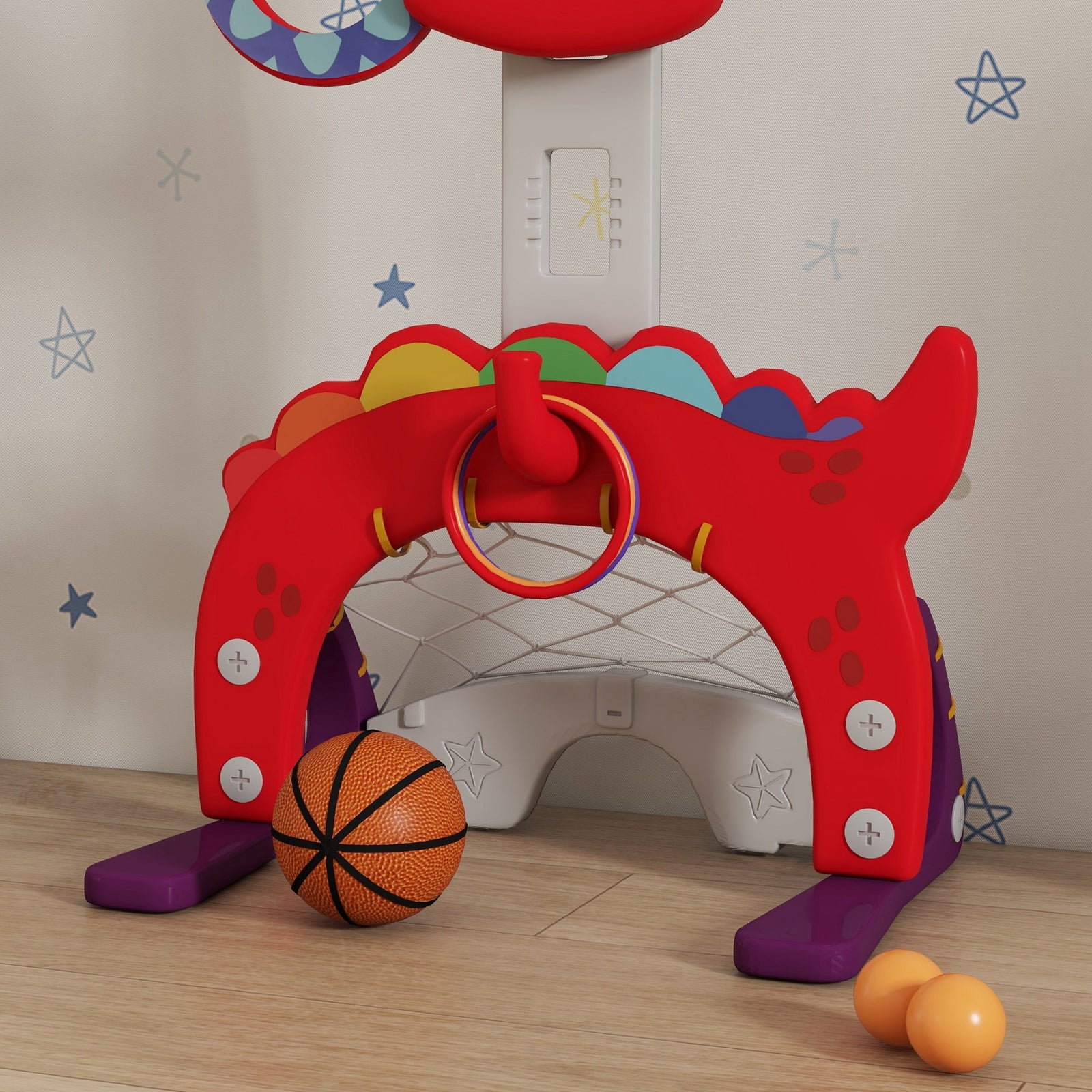 AIYAPLAY 5-in-1 Basketball Set With Adjustable 96-130 Cm Height, Red