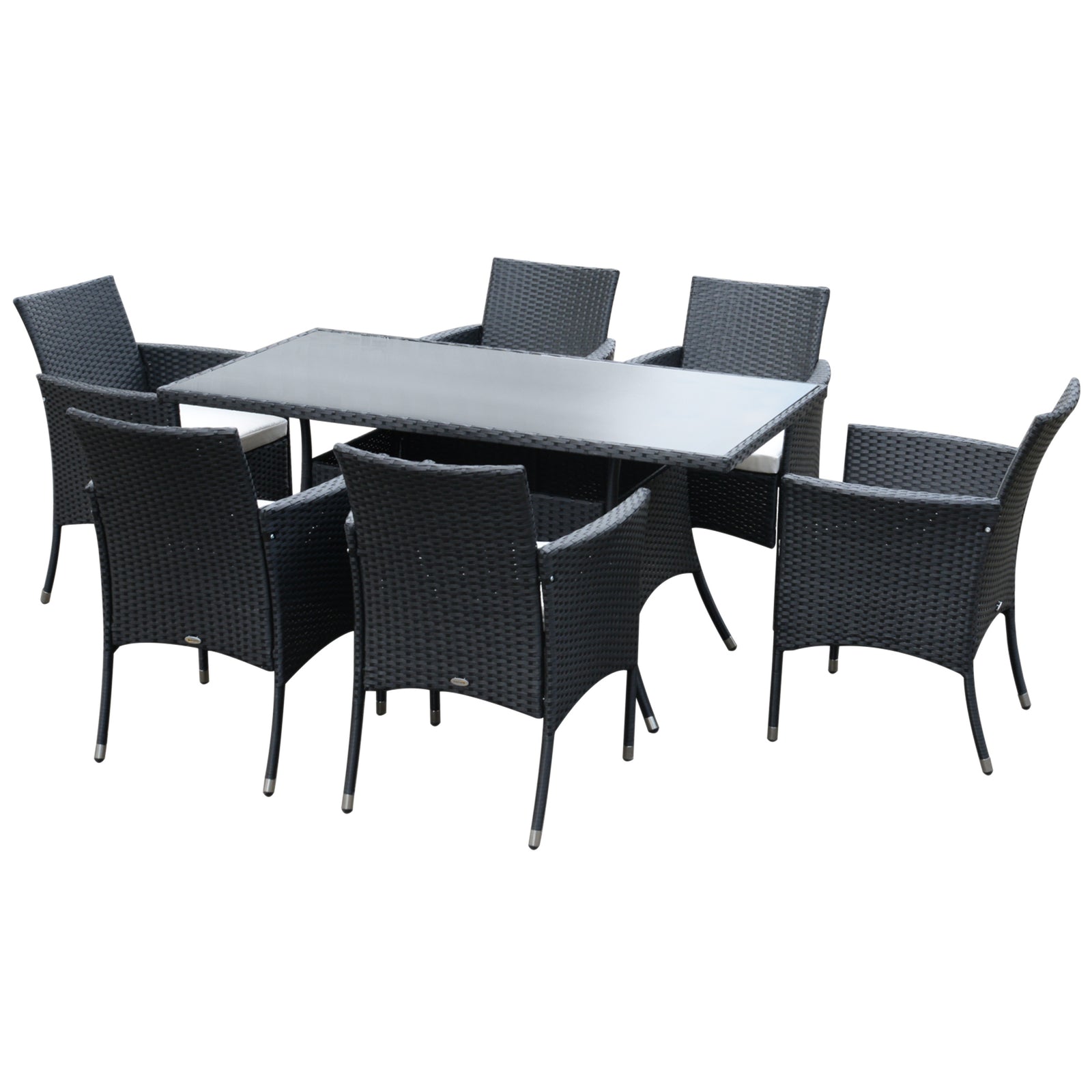 7pc Rattan Garden Furniture Dining Set Wicker Conservatory | Black