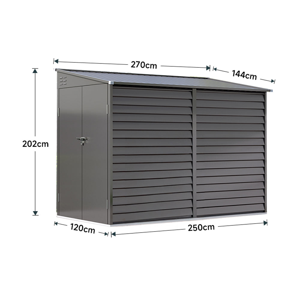 Durable Zinc Steel Metal Garden Shed 4.7×8.86ft – Waterproof Outdoor Storage House For Tools And Garden Equipment, Charcoal Black | Charcoal Black