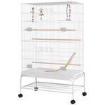Bird Cage, With Stand, Wheels, Toys, For Budgies, Finches, Parakeets | White
